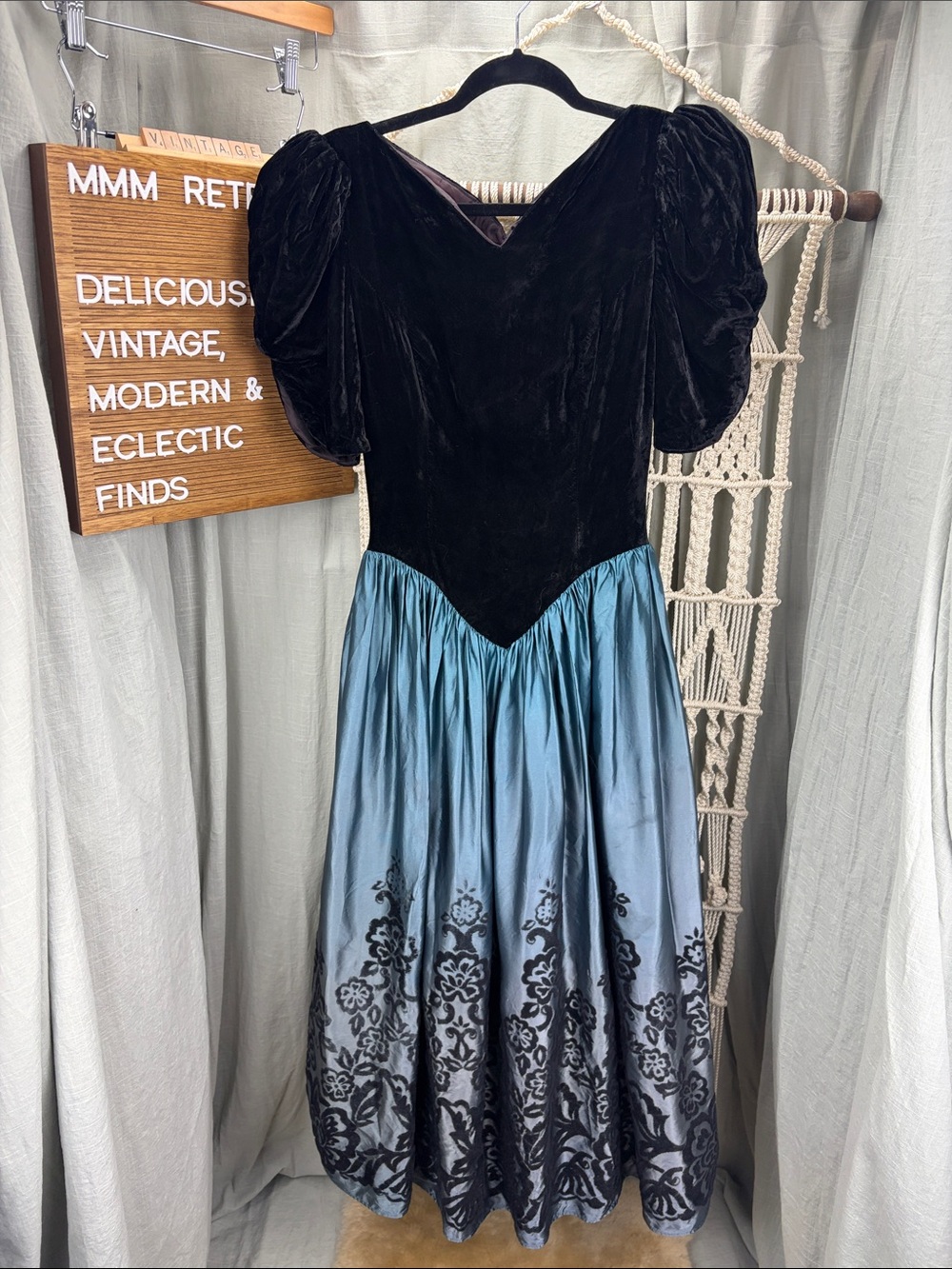 Vintage Scott McClintock Velvet Satin Baroque Empire Waist Gown Prom Dress | 8